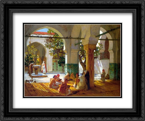 Learning the Qu'ran 24x20 Black Ornate Wood Framed Art Print Poster with Double Matting by Bridgman, Frederick Arthur