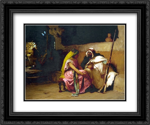 Tete a Tete 24x20 Black Ornate Wood Framed Art Print Poster with Double Matting by Bridgman, Frederick Arthur