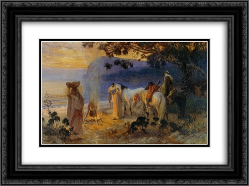 On The Coastline 24x18 Black Ornate Wood Framed Art Print Poster with Double Matting by Bridgman, Frederick Arthur