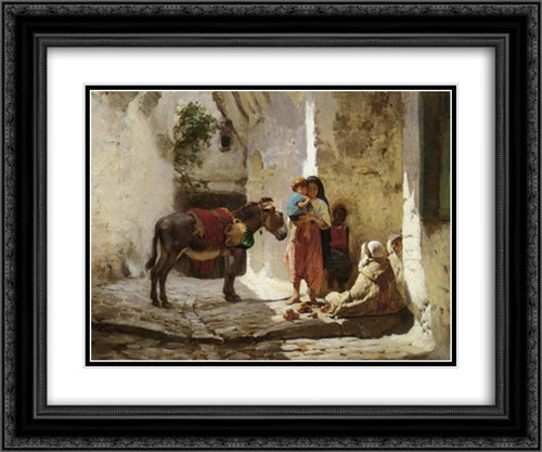 The Orange Seller 24x20 Black Ornate Wood Framed Art Print Poster with Double Matting by Bridgman, Frederick Arthur