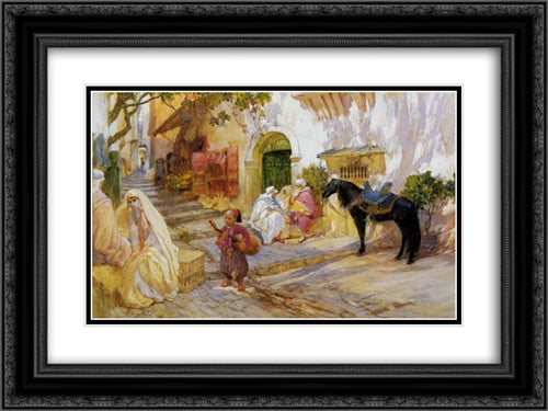 An Algerian Street 24x18 Black Ornate Wood Framed Art Print Poster with Double Matting by Bridgman, Frederick Arthur