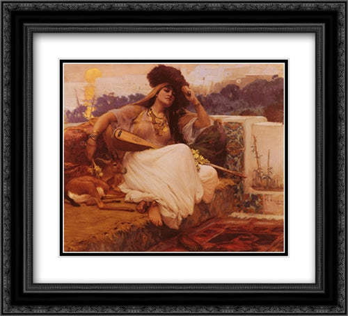 L'Indolence 22x20 Black Ornate Wood Framed Art Print Poster with Double Matting by Bridgman, Frederick Arthur
