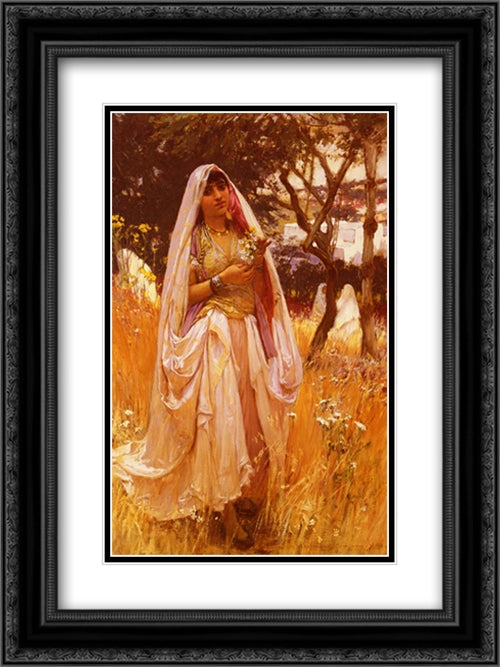 La Jeune Mauresque, Campagne D'Algiers 18x24 Black Ornate Wood Framed Art Print Poster with Double Matting by Bridgman, Frederick Arthur