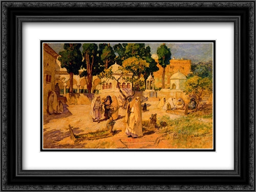 Arab Women at the Town Wall 24x18 Black Ornate Wood Framed Art Print Poster with Double Matting by Bridgman, Frederick Arthur