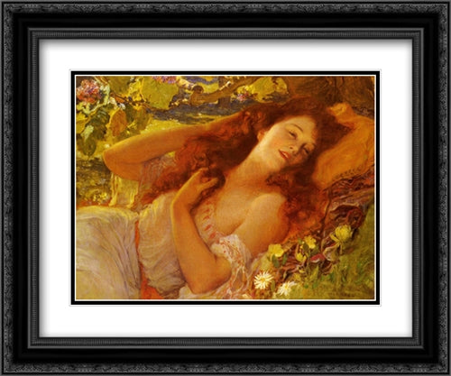 Dolce Far Niente 24x20 Black Ornate Wood Framed Art Print Poster with Double Matting by Bridgman, Frederick Arthur
