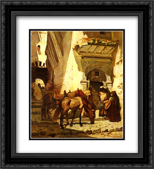 Near The Kasbah 20x22 Black Ornate Wood Framed Art Print Poster with Double Matting by Bridgman, Frederick Arthur