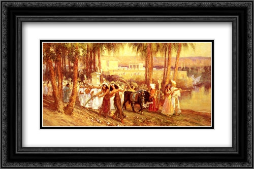 An Egyptian Procession 24x16 Black Ornate Wood Framed Art Print Poster with Double Matting by Bridgman, Frederick Arthur