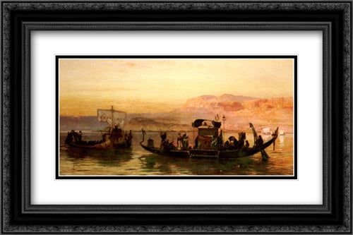 Cleopatra's Barge 24x16 Black Ornate Wood Framed Art Print Poster with Double Matting by Bridgman, Frederick Arthur