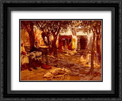 An Eastern Courtyard 24x20 Black Ornate Wood Framed Art Print Poster with Double Matting by Bridgman, Frederick Arthur