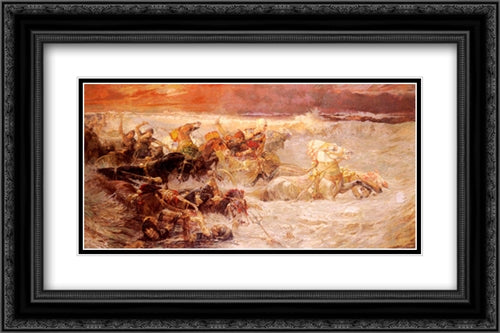 Pharaoh's Army Engulfed By The Red Sea 24x16 Black Ornate Wood Framed Art Print Poster with Double Matting by Bridgman, Frederick Arthur