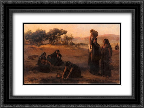Women Drawing Water From The Nile 24x18 Black Ornate Wood Framed Art Print Poster with Double Matting by Bridgman, Frederick Arthur