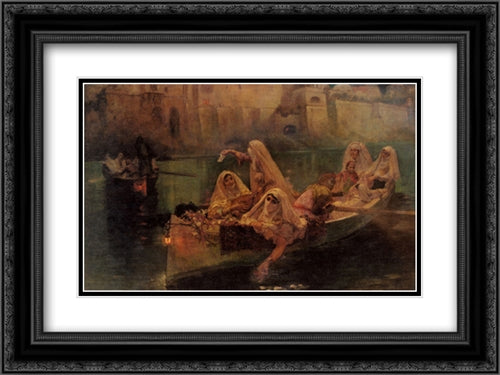 The Harem Boats 24x18 Black Ornate Wood Framed Art Print Poster with Double Matting by Bridgman, Frederick Arthur