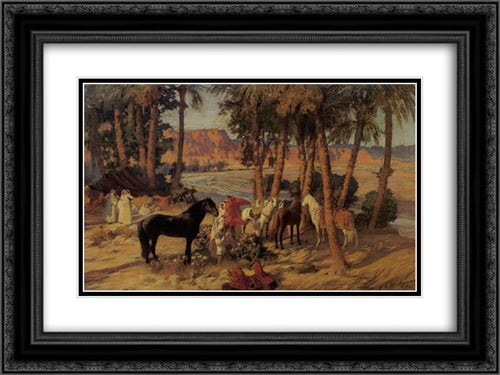 An Arab Encampment 24x18 Black Ornate Wood Framed Art Print Poster with Double Matting by Bridgman, Frederick Arthur