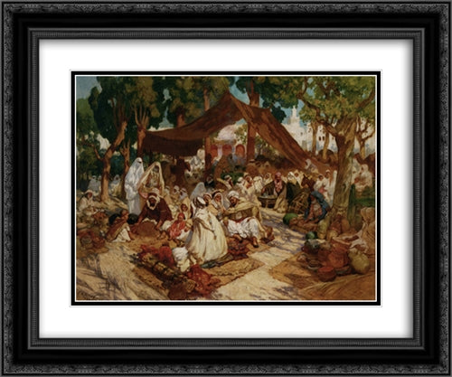 North African Market 24x20 Black Ornate Wood Framed Art Print Poster with Double Matting by Bridgman, Frederick Arthur