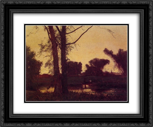 Sunset 24x20 Black Ornate Wood Framed Art Print Poster with Double Matting by Inness, George