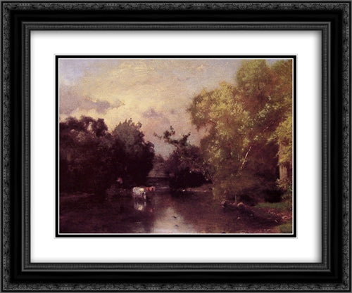 The Pequonic, New Jersey 24x20 Black Ornate Wood Framed Art Print Poster with Double Matting by Inness, George
