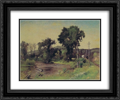 Pompton Junction 24x20 Black Ornate Wood Framed Art Print Poster with Double Matting by Inness, George