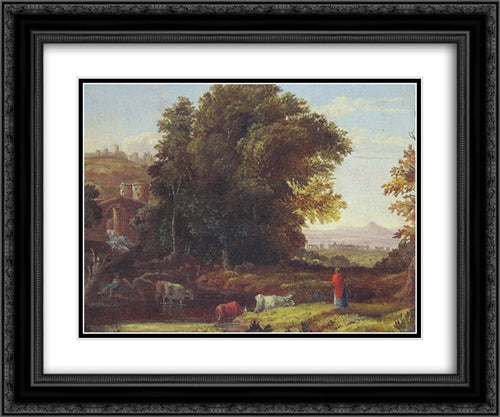 Italian Lanscape with Adueduct 24x20 Black Ornate Wood Framed Art Print Poster with Double Matting by Inness, George