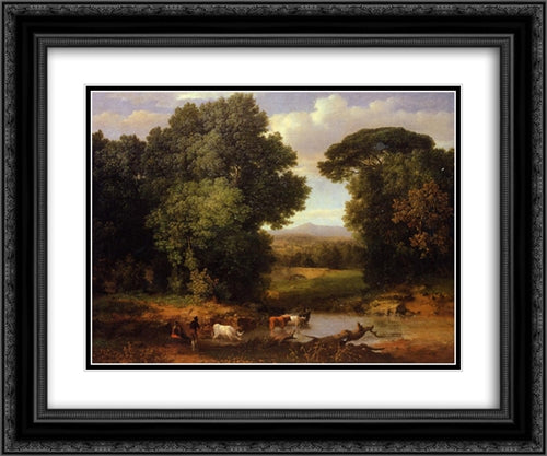 A Bit of Roman Aqueduct 24x20 Black Ornate Wood Framed Art Print Poster with Double Matting by Inness, George