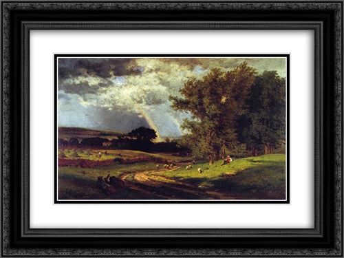 A Passing Shower 24x18 Black Ornate Wood Framed Art Print Poster with Double Matting by Inness, George