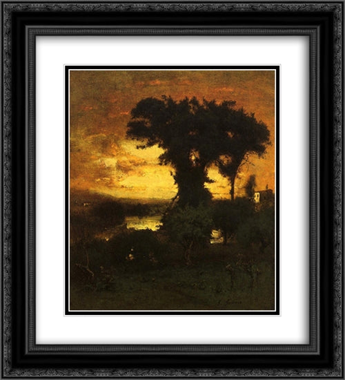 Afterglow 20x22 Black Ornate Wood Framed Art Print Poster with Double Matting by Inness, George