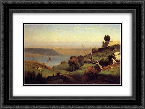 Castel Gandolfo 24x18 Black Ornate Wood Framed Art Print Poster with Double Matting by Inness, George