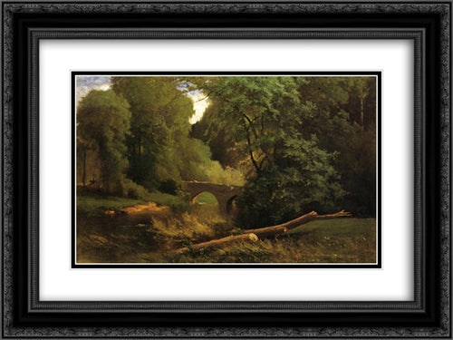 Cromwell's Bridge 24x18 Black Ornate Wood Framed Art Print Poster with Double Matting by Inness, George