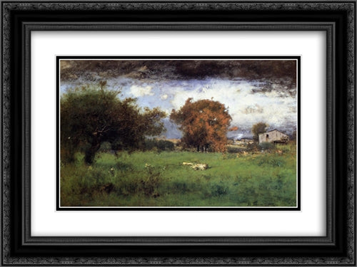 Early Autumn, Montclair 24x18 Black Ornate Wood Framed Art Print Poster with Double Matting by Inness, George