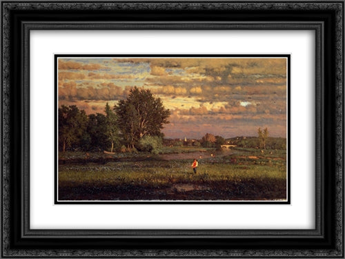 Clearing Up 24x18 Black Ornate Wood Framed Art Print Poster with Double Matting by Inness, George