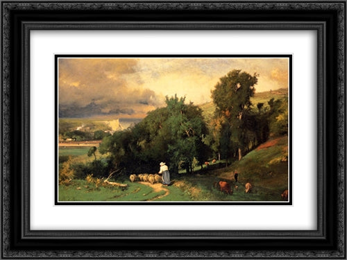 Hillside at Etretet 24x18 Black Ornate Wood Framed Art Print Poster with Double Matting by Inness, George