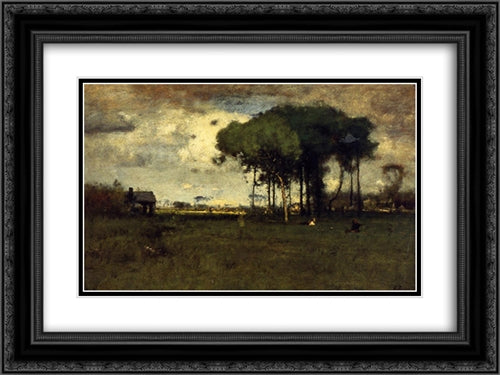 Georgia Pines ' Afternoon 24x18 Black Ornate Wood Framed Art Print Poster with Double Matting by Inness, George