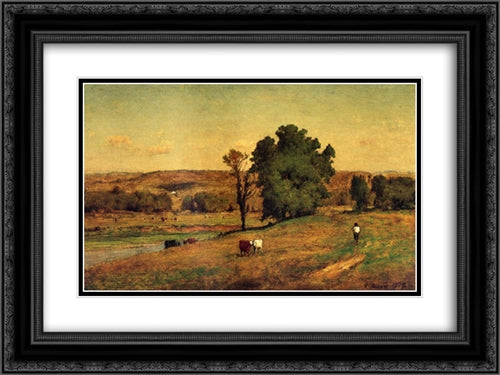 Landscape with Figure 24x18 Black Ornate Wood Framed Art Print Poster with Double Matting by Inness, George