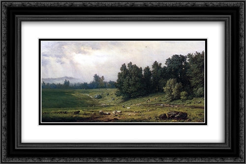 Landscape with Sheep 24x16 Black Ornate Wood Framed Art Print Poster with Double Matting by Inness, George