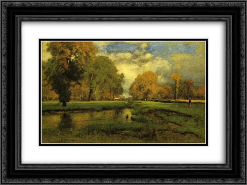October 24x18 Black Ornate Wood Framed Art Print Poster with Double Matting by Inness, George