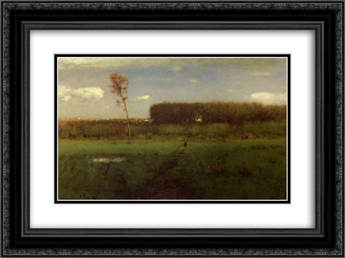 October Noon 24x18 Black Ornate Wood Framed Art Print Poster with Double Matting by Inness, George