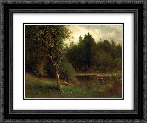 River Landscape 24x20 Black Ornate Wood Framed Art Print Poster with Double Matting by Inness, George