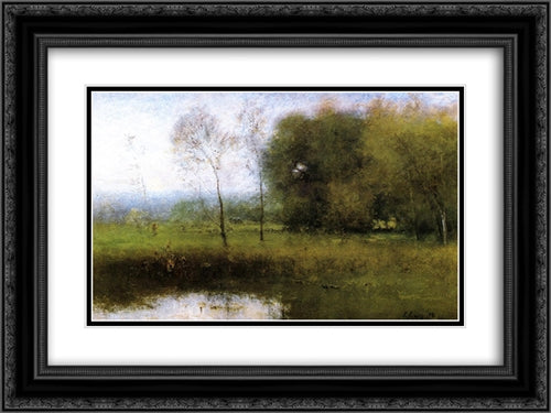 Summer, Montclair 24x18 Black Ornate Wood Framed Art Print Poster with Double Matting by Inness, George