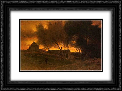 The Gloaming 24x18 Black Ornate Wood Framed Art Print Poster with Double Matting by Inness, George