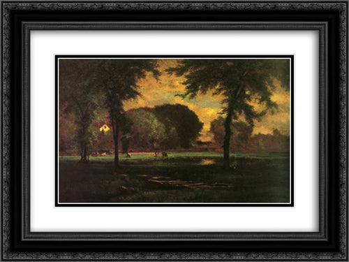 The Pasture 24x18 Black Ornate Wood Framed Art Print Poster with Double Matting by Inness, George