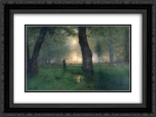 The Trout Brook 24x18 Black Ornate Wood Framed Art Print Poster with Double Matting by Inness, George