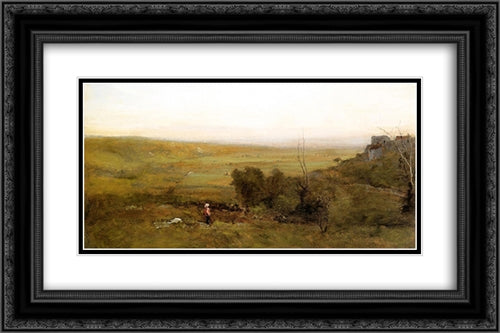 The Valley 24x16 Black Ornate Wood Framed Art Print Poster with Double Matting by Inness, George