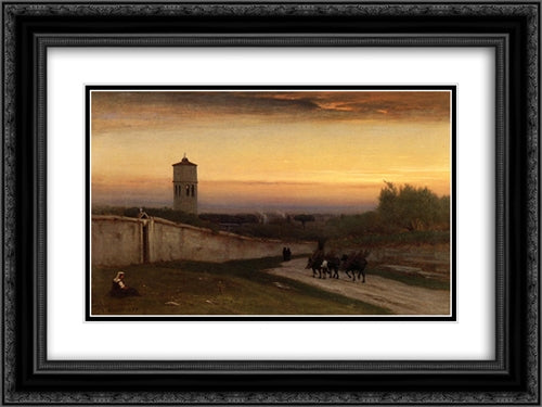 Twilight 24x18 Black Ornate Wood Framed Art Print Poster with Double Matting by Inness, George