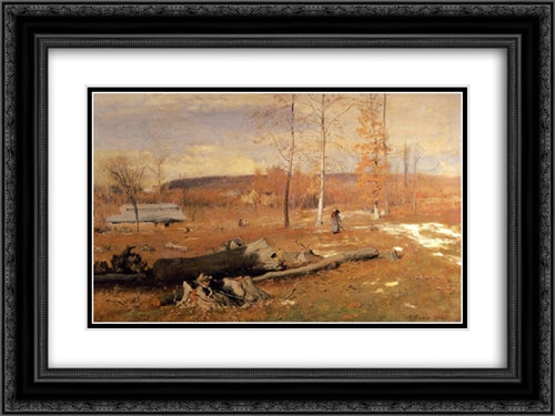 Winter Morning, Montclair 24x18 Black Ornate Wood Framed Art Print Poster with Double Matting by Inness, George