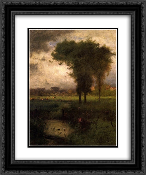 Woodland Scene 20x24 Black Ornate Wood Framed Art Print Poster with Double Matting by Inness, George