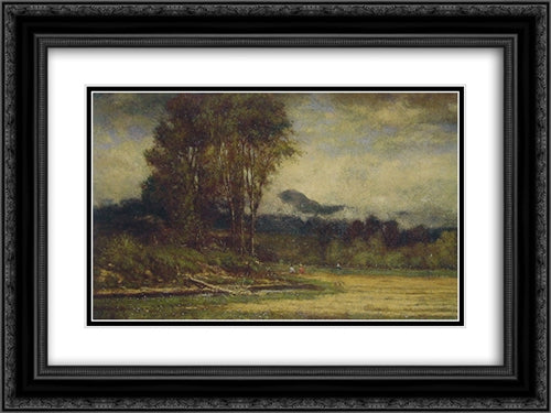 Landscape with Pond 24x18 Black Ornate Wood Framed Art Print Poster with Double Matting by Inness, George