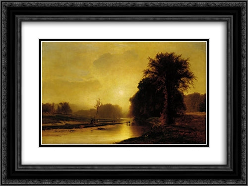 Autumn Meadows 24x18 Black Ornate Wood Framed Art Print Poster with Double Matting by Inness, George