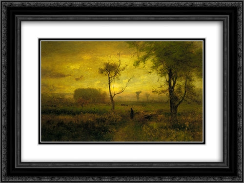Sunrise 24x18 Black Ornate Wood Framed Art Print Poster with Double Matting by Inness, George