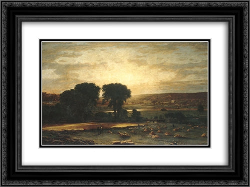 Peace and Plenty 24x18 Black Ornate Wood Framed Art Print Poster with Double Matting by Inness, George