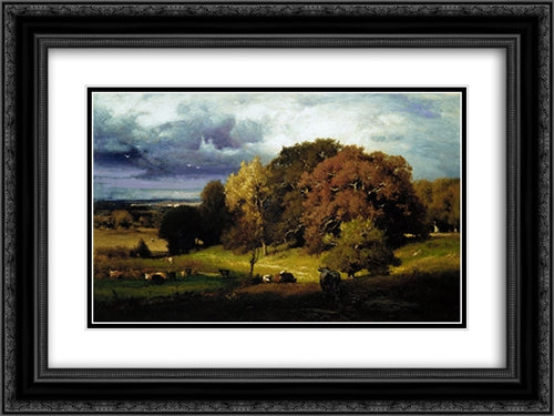 Autumn Oaks 24x18 Black Ornate Wood Framed Art Print Poster with Double Matting by Inness, George