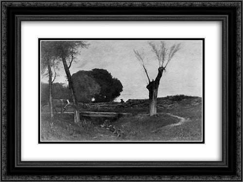 Evening at Medfield, Massachusetts 24x18 Black Ornate Wood Framed Art Print Poster with Double Matting by Inness, George